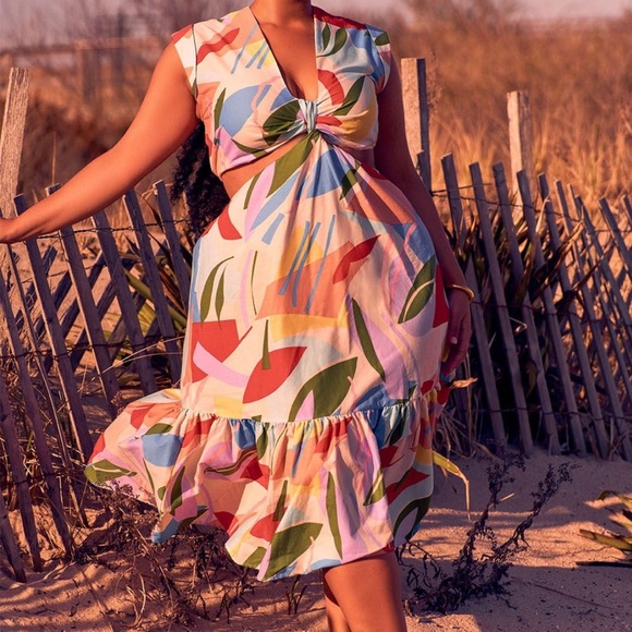 Eloquii Dresses & Skirts - Eloquii BNWT multi colour knit tie front cut out dress size:16